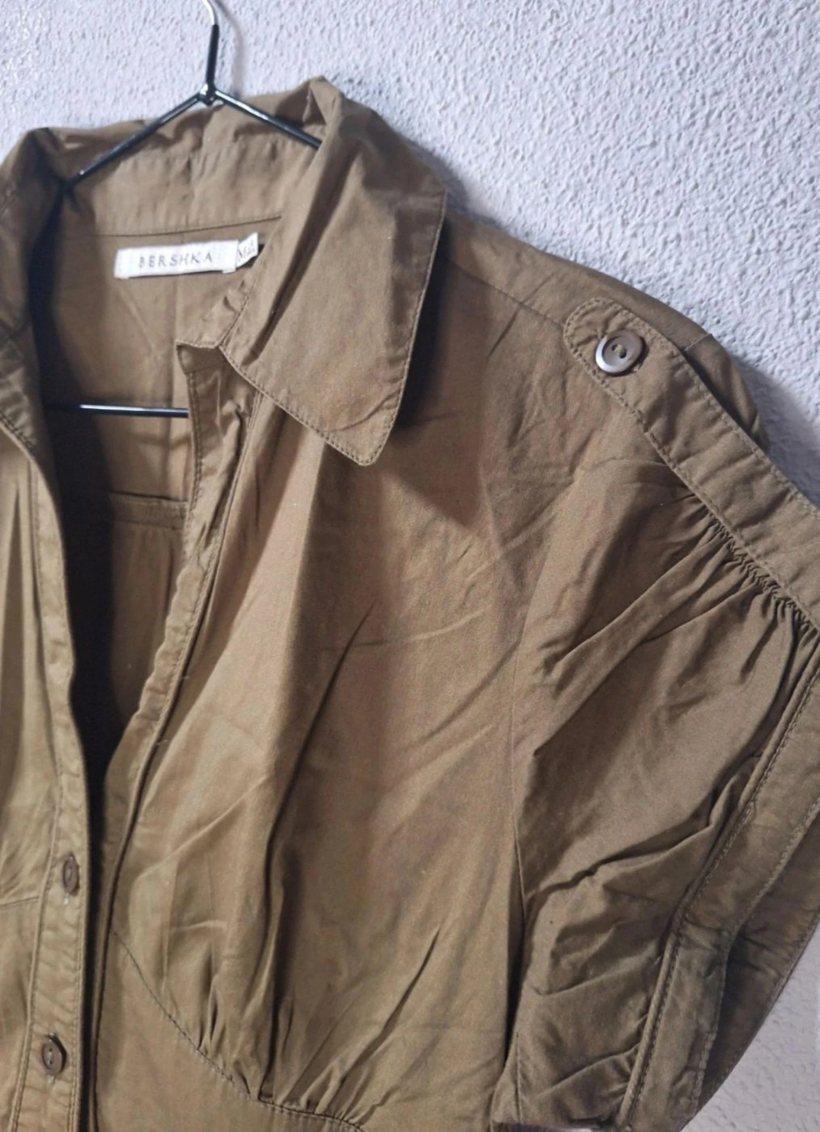 Bershka green khaki cotton safari style shirt dress Size M – photo 4